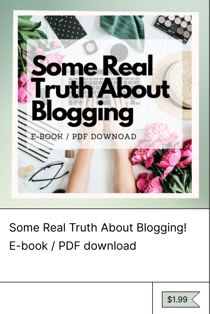 some real truth about blogging ebook cover with blue background and a coffee cup next to a pad of paper and pencil with blog in all caps on page, how to blog, how to make money blogging, how to make money from home, blog exammples, popular blogs