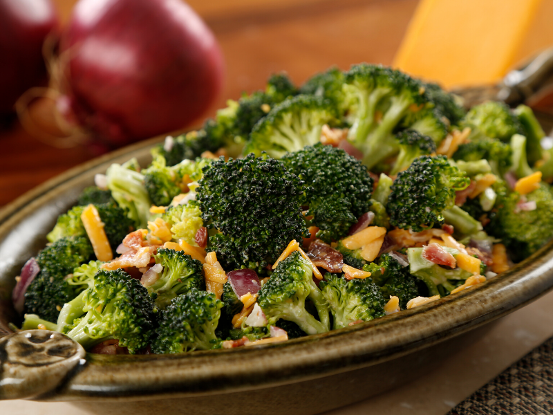 picture of broccoli salad, cookout menu, keto side dishes, keto recipes, keto dip, easy keto for beginners, keto party dip, keto 4th of july menu, broccoli salad with bacon and cheese, creamy broccoli salad, classic broccoli salad