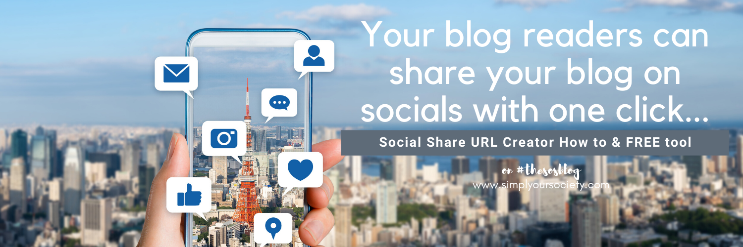 Link leads to social share url creator how to and tool, Picture of city skyline during the day and a smart phone held by a hand with social icons coming out of it, instagram share link generator, free link creator, twitter share link generator, social share link generator instagram, facebook share link generator with text,  how to create social share links, how to create a link for readers to share my blog