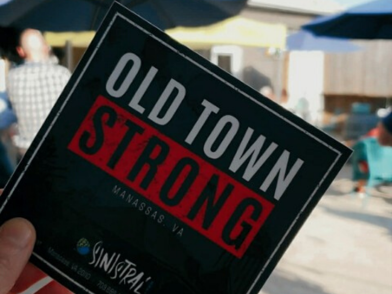 picture of a sticker that says old town strong from manassas virginia sinistral brewing company, summer time, things to do this summer in northern virginia, manassas, craft breweries in northern virginia