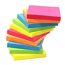 colorful, multicolored sticky notes, notes are 3 inches by 3 inches, available for sale via amazon affiliate link can be shipped right to you, good tools for time management